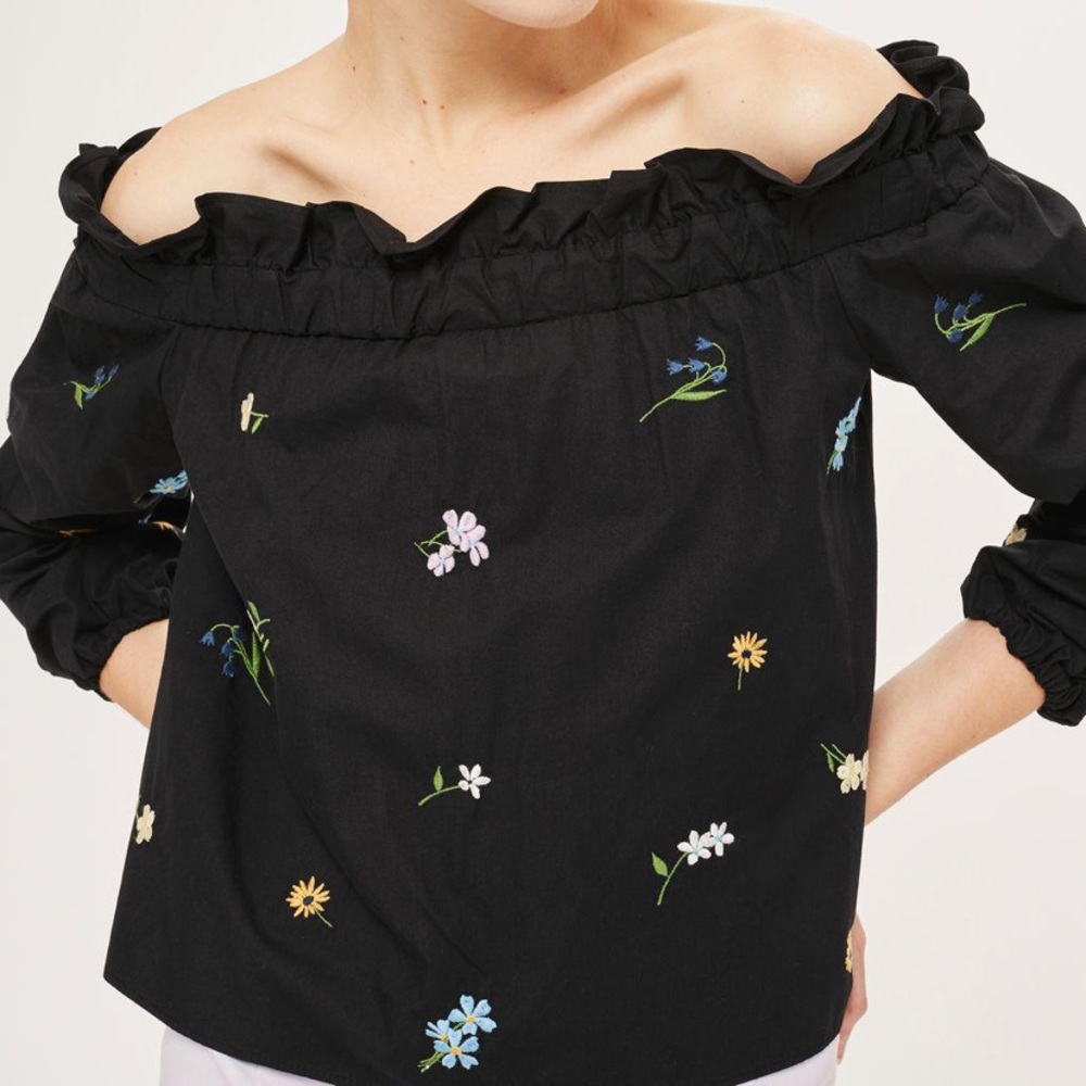 Topshop black off the shoulder embroidered top